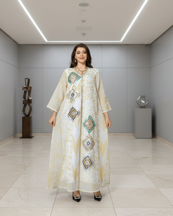 Apricot embroidered sequin modest maxi dress 1